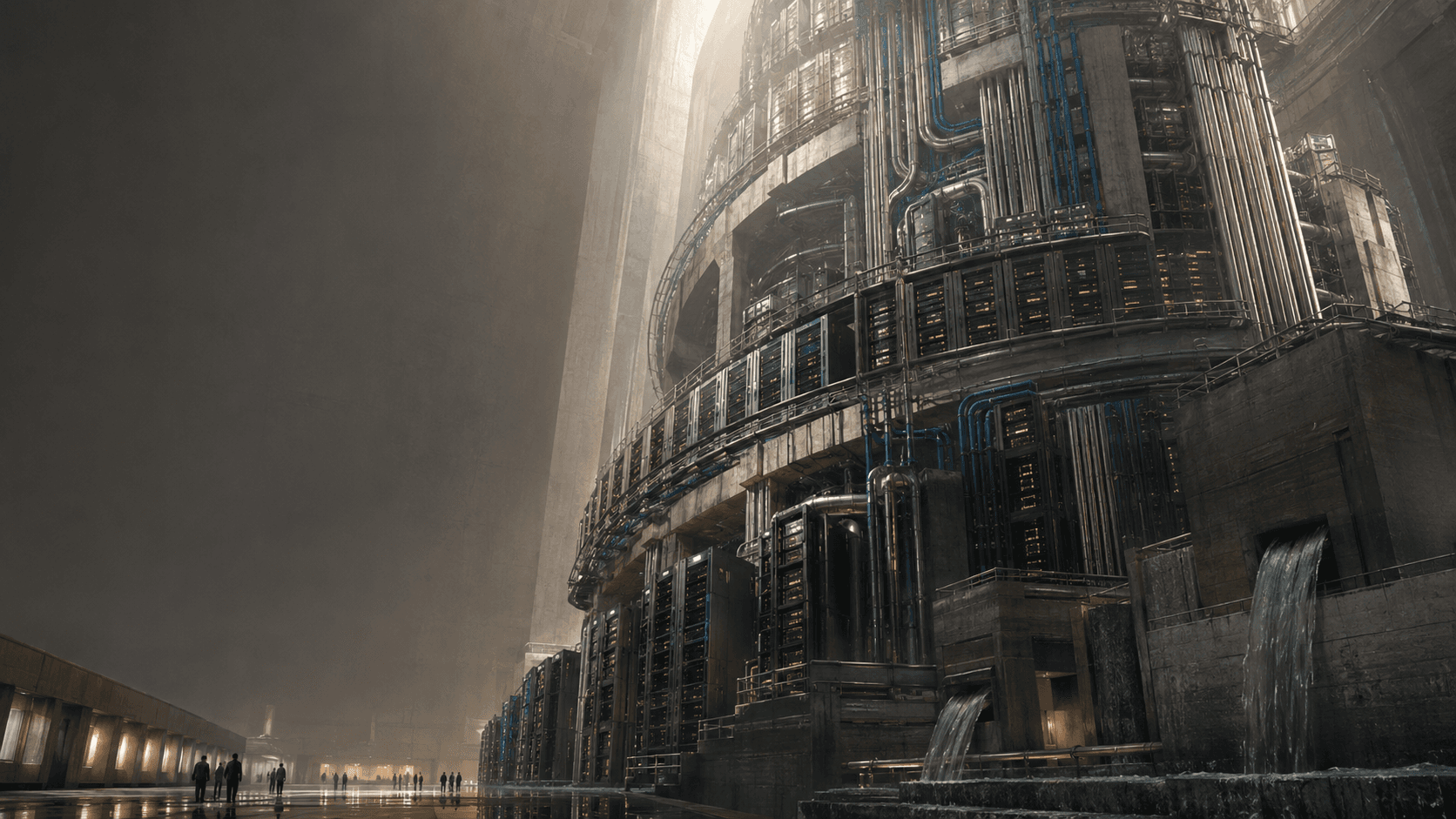 Symbolische Darstellung eines modernen Rechenzentrums, dessen Serverracks wie ein Turm zu Babel in die Höhe wachsen.